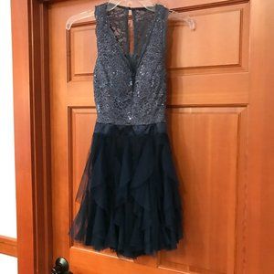Two Piece sewn together, dark gray/navy blue, lace, homecoming, formal dress